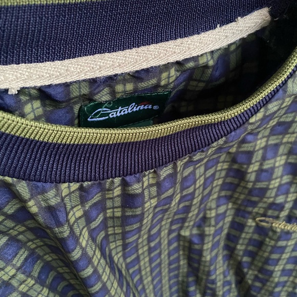Catalina Nylon Navy Blue and Olive Green Plaid Vintage Windbreaker Size Large - Picture 11 of 17